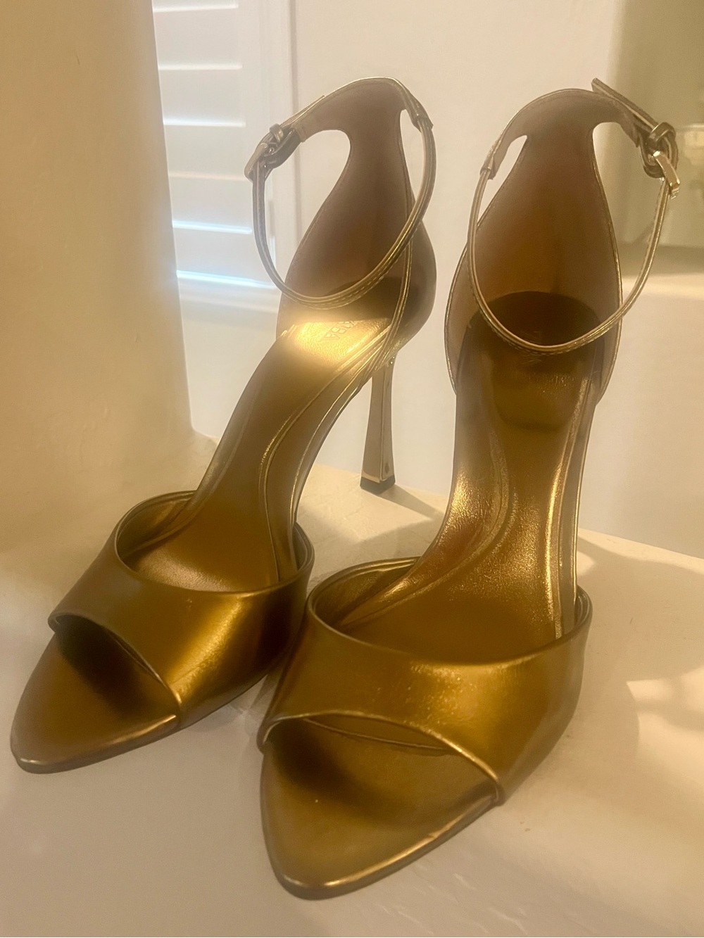 Zara Bronze Gold Metallic Ankle-Strap Stiletto Heels